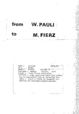 Letter from Pauli to Fierz