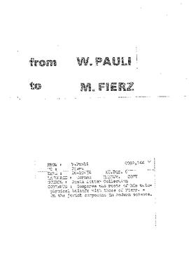 Letter from Pauli to Fierz