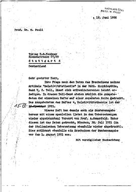 letter to Teubner Verlagsgesellschaft