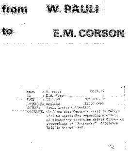 Letter from Pauli to Corson