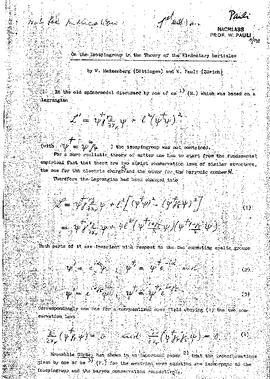 On the Isospingroup in the Theory of the Elementary particles, Heisenberg, Werner Pauli, Wolfgang