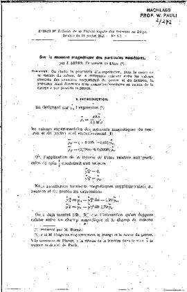 Sur le moment magnétique des particules nucléaires, Serpe, Jean