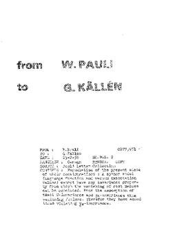 Letter from Pauli to Källén
