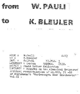 Letter from Pauli to Bleuler