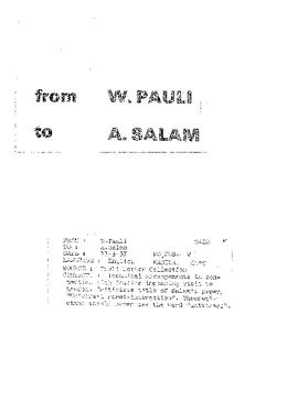 Letter from Pauli to Salam