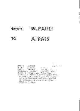 Letter from Pauli to Pais