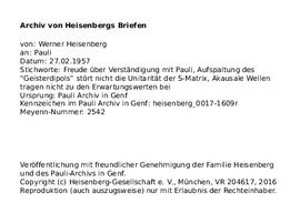Letter from Heisenberg to Pauli