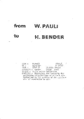 Letter from Pauli to Bender