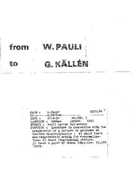 Letter from Pauli to Källén