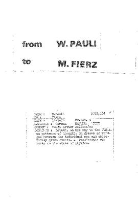 Letter from Pauli to Fierz