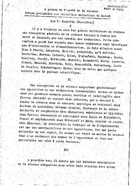 A propos de l'unité de la science, Gagnebin, Samuel
