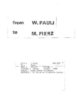 Letter from Pauli to Fierz