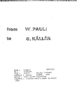 Letter from Pauli to Källén