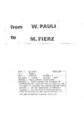 Letter from Pauli to Fierz