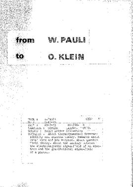 Letter from Pauli to Klein