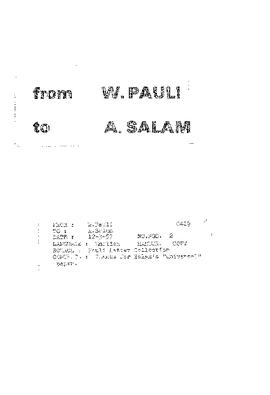 Letter from Pauli to Salam