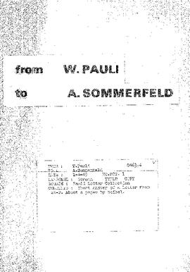 Letter from Pauli to Sommerfeld
