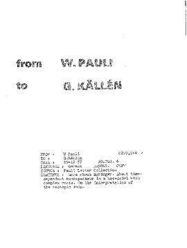 Letter from Pauli to Källén