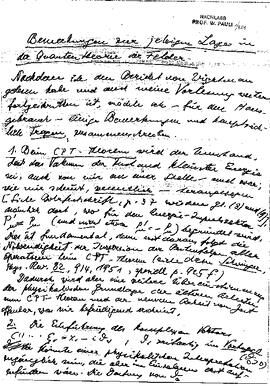 Bemerkungen zur jetzigen Lage in der Quantentheorie der Felder