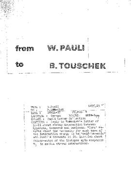 Letter from Pauli to Touschek