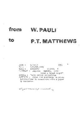 Letter from Pauli to Matthews
