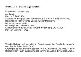 Letter from Heisenberg to Pauli