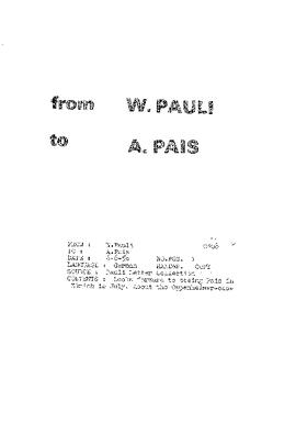 Letter from Pauli to Pais