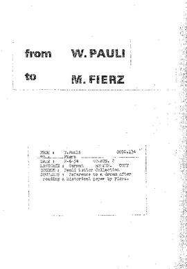 Letter from Pauli to Fierz