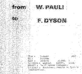 Letter from Pauli to Dyson