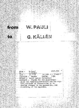 Letter from Pauli to Källén