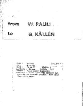 Letter from Pauli to Källén