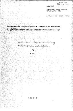 "Continuous groups in quantum mechanics", manuscript, Pauli, Wolfgang