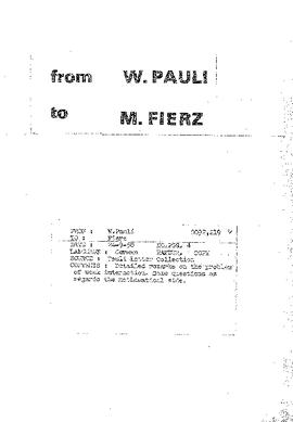 Letter from Pauli to Fierz