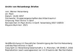 Letter from Heisenberg to Pauli