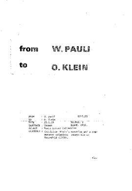 Letter from Pauli to Klein