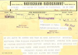 Letter from Cowan to Pauli
