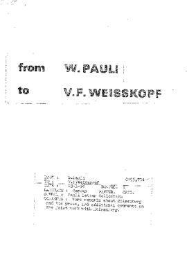 Letter from Pauli to Weisskopf