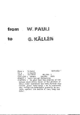 Letter from Pauli to Källén