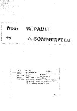 Letter from Pauli to Sommerfeld