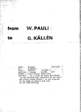 Letter from Pauli to Källén
