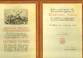 Wolfgang Pauli's Nobel Prize diploma, The Royal Swedish Academy of Sciences