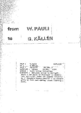 Letter from Pauli to Källén