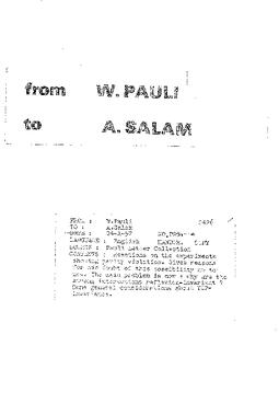 Letter from Pauli to Salam