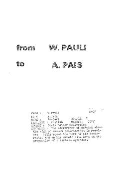 Letter from Pauli to Pais
