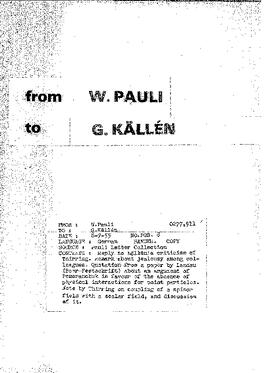 Letter from Pauli to Källén