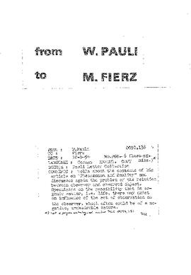Letter from Pauli to Fierz