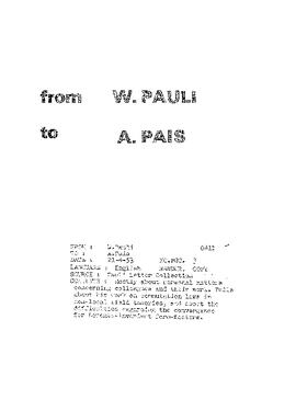 Letter from Pauli to Pais