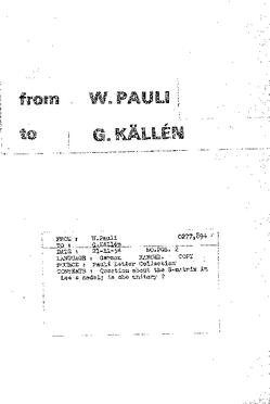 Letter from Pauli to Källén
