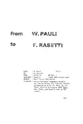 Letter from Pauli to Rasetti
