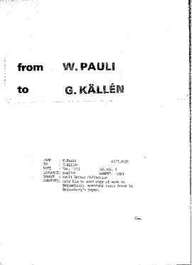 Letter from Pauli to Källén